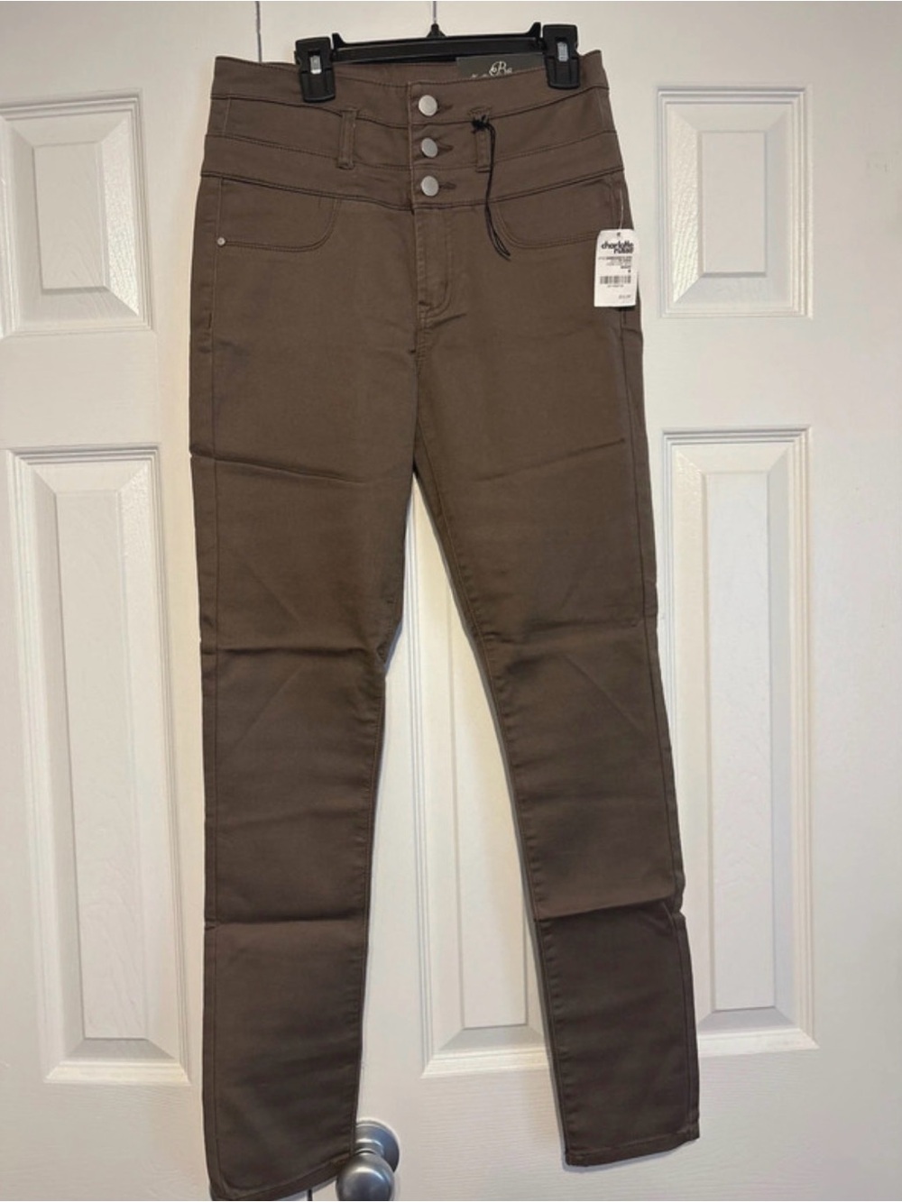 refuge High-Rise Triple-Button Skinny Pants - Brown